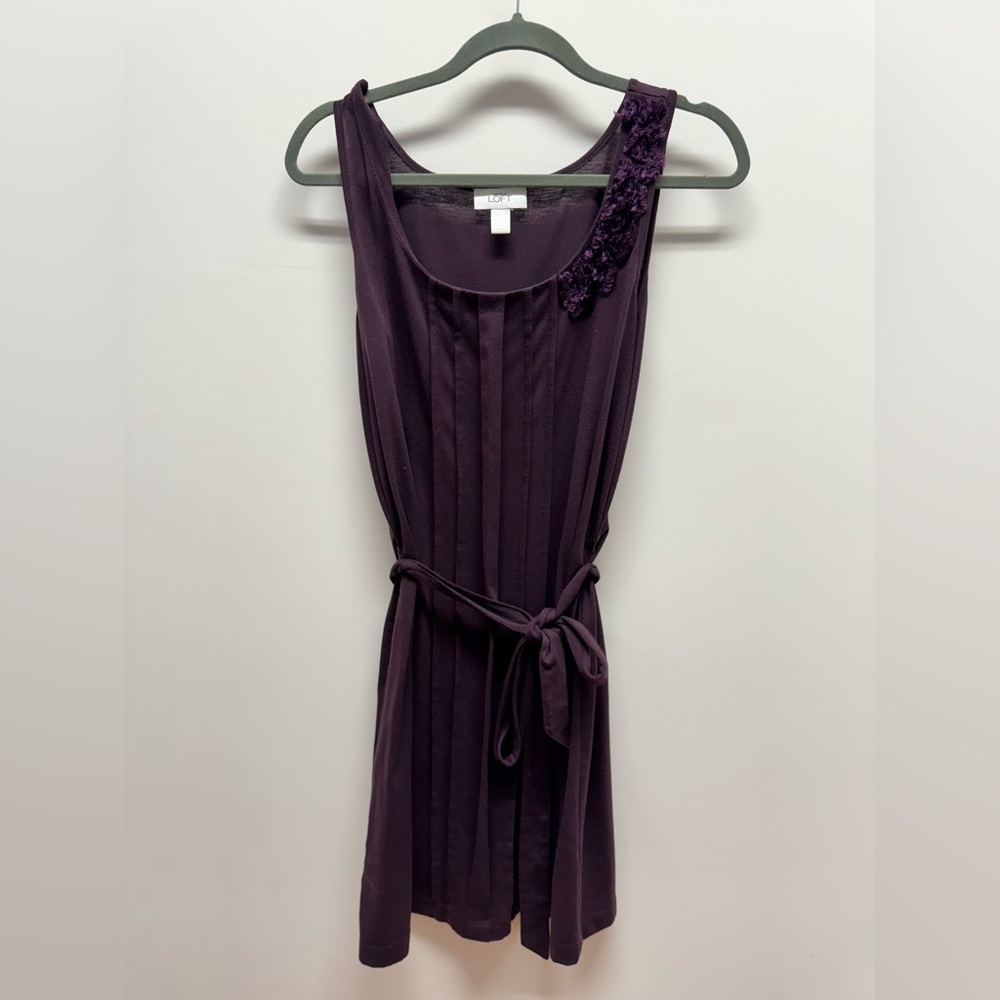 LOFT Purple Pleated Ruffled Sundress